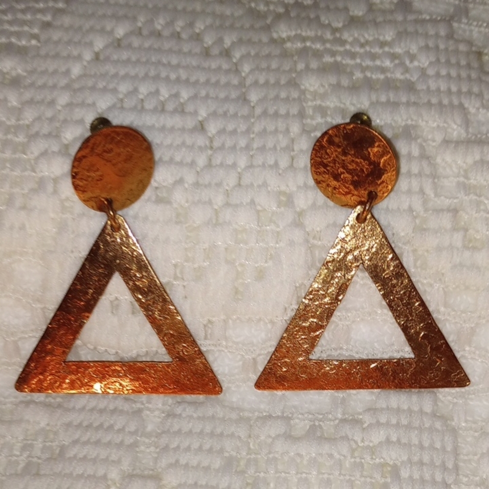 Vintage 1960's Hand Wrought Copper Screw Back Earrings By Gret Barkin